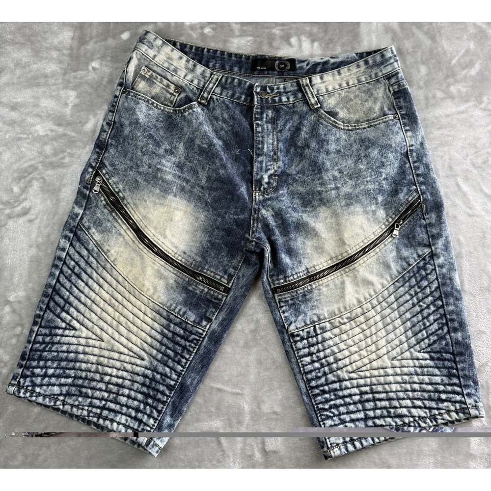 West 49 Mens Blue Acid Wash Denim Biker Shorts Flat Front Zip 5-Pocket